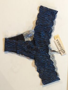 Cosabella Blue & Black Lace-Trim Thong